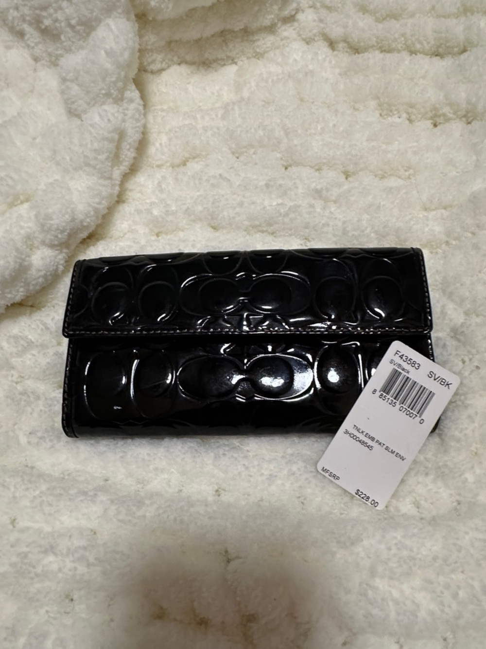 Coach Black Patent Leather Signature Fold-Over Wallet